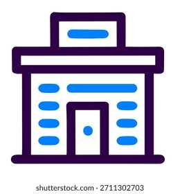Bank building icon. A linear vector illustration of bank building isolated on white background.