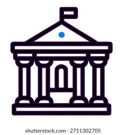 Icono del edificio del banco. Una Ilustración vectorial lineal del edificio del banco aislado en el fondo blanco.