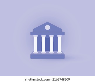 Bank building icon on blue color background.3D style bank vector illustration symbol. Money withdrawal, currency transactions, bank service of money, financial concept. EPS-10 file.