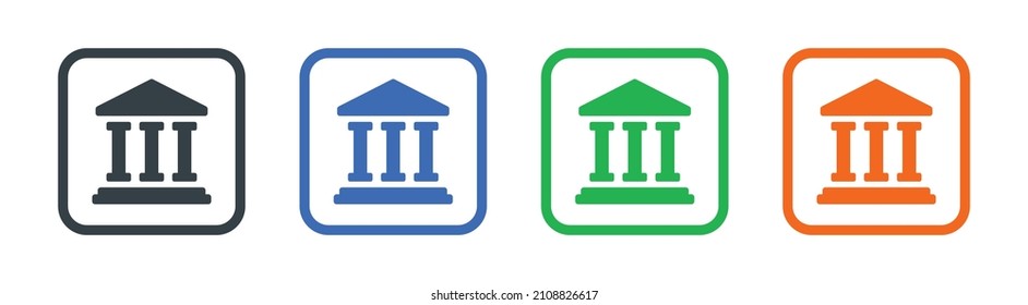 Bank building icon on white background. Financial office icon.