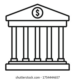 Bank building icon. Outline bank building vector icon for web design isolated on white background