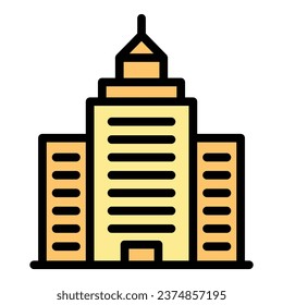 Bank building icon outline vector. Modern store. Shop market color flat