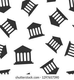 Bank building icon seamless pattern background. Government architecture vector illustration. Museum exterior symbol pattern.
