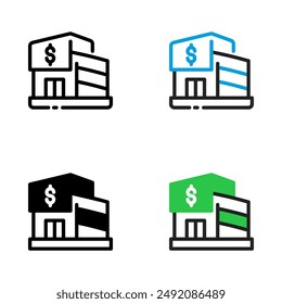 Bank building icon set in 4 different style