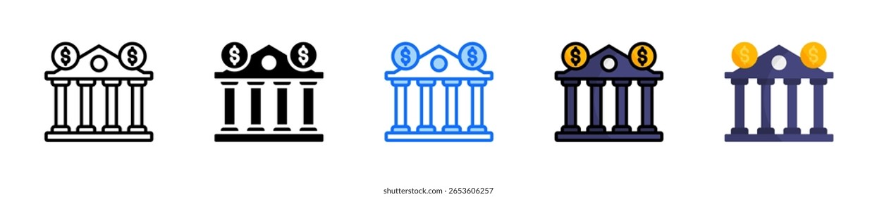 Conjunto de iconos de edificio bancario Colección de estilo múltiple