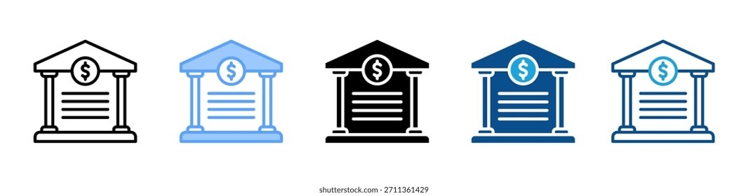 Bank Building icon set multiple style collection