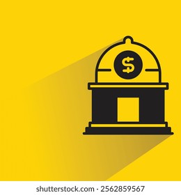bank building icon with shadow on yellow background