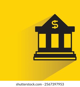 bank building icon with shadow on yellow background