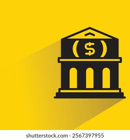 bank building icon with shadow on yellow background