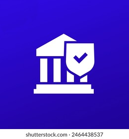 bank building icon with shield, vector