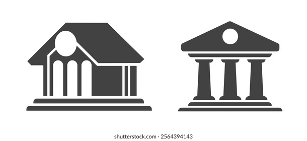Bank building icon simple vector pictogram minimal graphic modern illustration design, government court house office museum sign symbol solid set, 3d black white courthouse law isolated image clip art