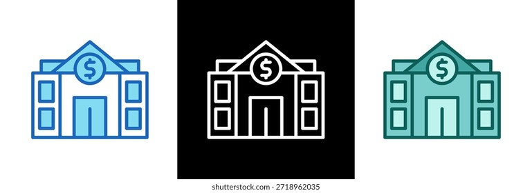 Ilustración vectorial triple del icono del edificio del banco