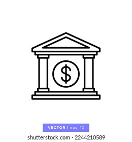 Bank building icon vector illustration design template. Editable stroke.
