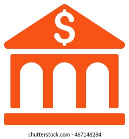 Bank Building icon. Vector style is flat iconic symbol with rounded angles, orange color, white background.