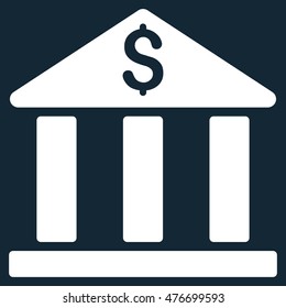Bank Building icon. Vector style is flat iconic symbol, white color, dark blue background.