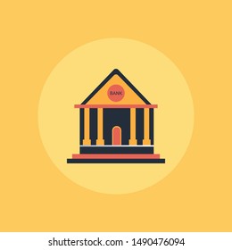 bank building icon vector with yellow background
