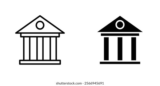 Bank building icons. black and white vector set.