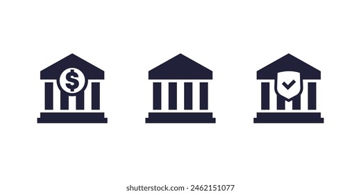 bank building icons on white, vector