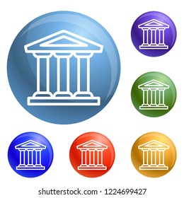 Bank building icons set vector 6 color isolated on white background