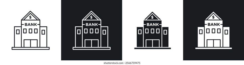Bank building icons in Thin line black color. flat simple vector symbols illustration.