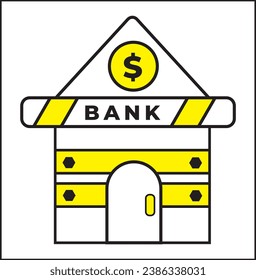 bank building illustration vector design in yellow color. suitable for icons, logos, posters, companies, t-shirt designs, websites, stickers, concepts, advertisements.