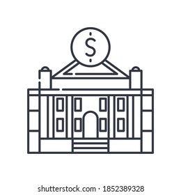 Bank building image icon, linear isolated illustration, thin line vector, web design sign, outline concept symbol with editable stroke on white background.
