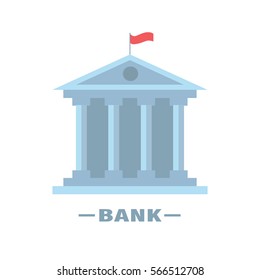 Bank building isolated. Flat design with lettering