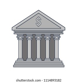 Bank building isolated on white background in line art style. Simple vector illustration. Flat style.