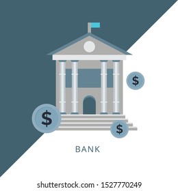 Bank building isolated on white background. Vector illustration. Flat style. Concept of line icon