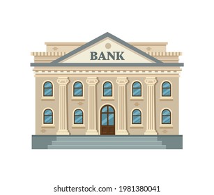 Bank building isolated on white background. Classical architecture with columns. The building of the mayor's office, administration, museum. Flat vector illustration.