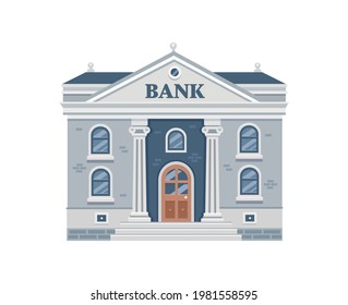 Bank building isolated on white background. Classical architecture with columns. Financial institution, city hall, administration, museum, library. Flat vector illustration.