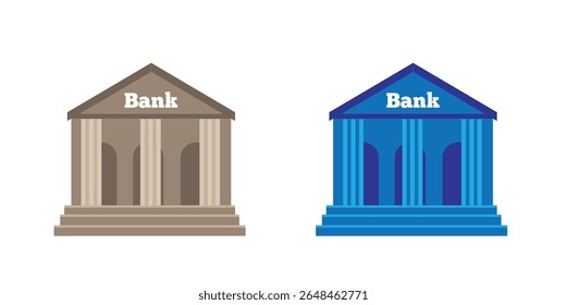 Bank Building Isolated on White Different Colors Flat Style. Buildings and architecture concept vector art