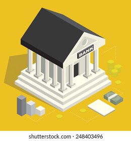 Bank Building Isometric Icons