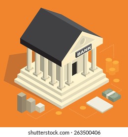 Bank Building Isometric Icons
