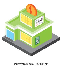 The Bank Building In An Isometric Projection. Vector 3D Model On A White Background
