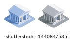 Bank Building. Isometric view at exterior of a bank or a museum building, represented in different color variations.