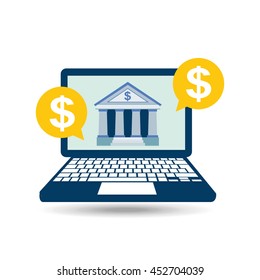 bank building in laptop icon, vector illustration