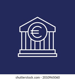 bank building line icon with euro