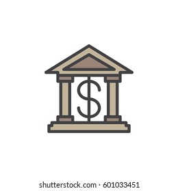 Bank building line icon, filled outline vector sign, linear colorful pictogram isolated on white. Symbol, logo illustration. Editable stroke. Pixel perfect