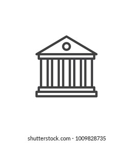 Bank building line icon, outline vector sign, linear style pictogram isolated on white. Universal building with columns symbol, logo illustration. Editable stroke