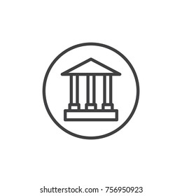 Bank Building Line Icon, Outline Vector Sign, Linear Style Pictogram Isolated On White. Library Public House Symbol, Logo Illustration. Editable Stroke