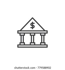 Bank building line icon, outline vector sign, linear style pictogram isolated on white. Banking house symbol, logo illustration. Editable stroke