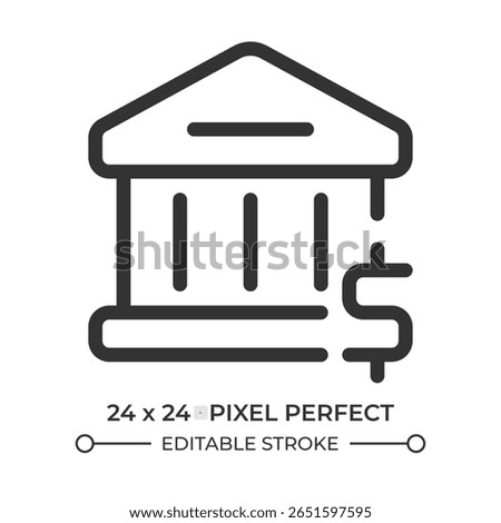 Bank building line ui icon. Dollar currency. Financial institution, economics. Banking, investment. Isolated vector outline symbol. Webdesign user interface element linear, pixel perfect