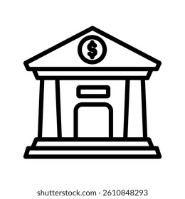 Bank Building Line Vector Illustration On White Background.