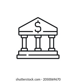 Bank Building Linear Icon. Thin Line Customizable Illustration. Vector Isolated Outline Drawing. Editable Stroke