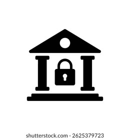 Edificio bancario con icono de bloqueo – Seguridad y protección financiera