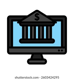 Bank building on a computer screen, suitable for financial websites, mobile apps, presentations, and promotional materials for banks or financial institutions.