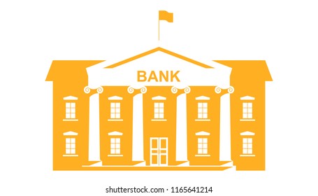 Bank building on white background. Bank financing, money exchange, financial services, giving out money, bank operations. 