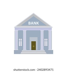 Bank building on a white background, bank financing, money exchange, financial services, ATM, giving out money. Vector flat illustration