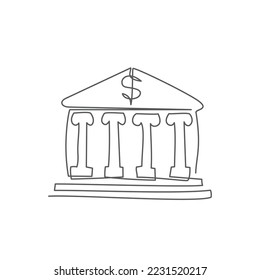 Bank Building One line drawing on white background